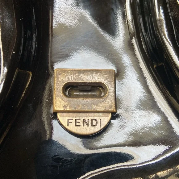 Fendi B Bag Purse in Black Patent Leather with Orange Contrast Top Stitching - Picture 8 of 16